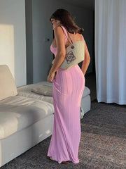 Tossy Summer Knit Ribbed Maxi Dress Female Slim Hollow Out Backless High Waist Fashion Beach Holiday Clothes Long Dress Women's