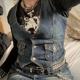 Pbong Women's Denim Vest Slim Fit European American Cross Border Trade Goods Smooths Your Silhouette Dense Fabric Vest