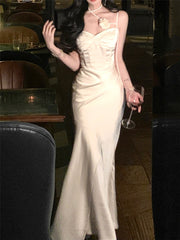 Midi Dress Women Elegant Summer Fashion Evening Party Lady Vestido Vintage Spring Bodycon Sexy Satin Dresses Female Clothes