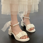 Black Platform Sandals Female Shoe Summer Lace Denim Women's High Heels Med Espadrilles Girls Laces Fashion Gladiator Beige