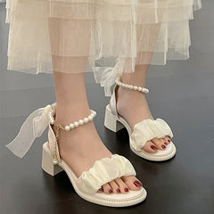 Black Platform Sandals Female Shoe Summer Lace Denim Women's High Heels Med Espadrilles Girls Laces Fashion Gladiator Beige