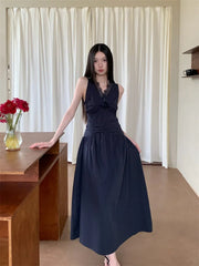 Lace Pathwork Sleeveless Long Modest Dress Summer 2025 Party Evening Dress 2025 V Neck Tunics A Line Midi Dress Clothes