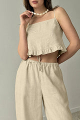 100% Cotton Ruffle Camisole And Loose Long Trouser Two Piece Set 2025 New Casual Summer Women Sets Homewear Sleepwear Pajamas