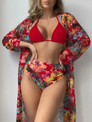 Halter Triangle Bikini Women Swimsuit With Kimono High Waist Swimwear Female Bathers BathingSwimming Swim Suit Beachwear