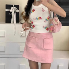 Pbong Spicy Girl Letter Print Knitted Crop Top Women's Sleeveless Slimming Vest New Inner Wear Fashionable Design