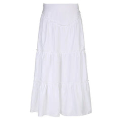 Fairycore Floral Edge A-line Long Skirt White Coquette Aesthetic Skirts Y2K Holiday Party Casual Outfit Sweet Skirts