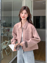 Pink Y2K Faux Suede Jacket Women Vintage Streetwear Long Sleeve Loose Coat Korean Casual Harajuku Fall Winter Outwear Tops