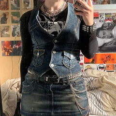 Pbong Women's Denim Vest Slim Fit European American Cross Border Trade Goods Smooths Your Silhouette Dense Fabric Vest