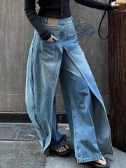 Pbong Y2K Style New Rock Hip Hop Baggy Wide Leg Jeans Pants Women 90S Clothes Vintage Straight Lady Denim Trousers Ropa Mujer