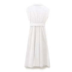 Fashion Casual Women Dress With Belt Single Breasted Simple Elegant Summer Long Dress New Casual Chic Female Clothing