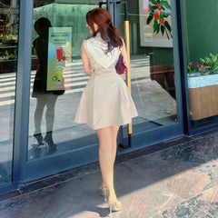 Fashion Square Scarf Windbreaker Tank Dress Retro Street Double Breasted Spring Summer Dress Khaki Female Clothing New