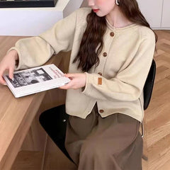 Women Sweater Cardigan Soft Knitted Button-Down Long Sleeve Plain Sweater Jacket Top Fall Winter Korean Ladies Chic Outfit