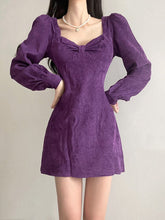 Purple Loose Corduroy Long-Sleeve Dress