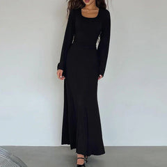 Elegant Frill Flare Sleeve Knit Maxi Dress