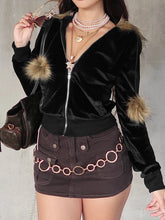 Black Velvet Faux Collar Hooded Sweats Women's Long Sleeve Causal Simple Hoodies Autumn High Fashion Clothes