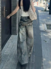 Women's Cargo Baggy Casual Jeans Y2K American High Street Harajuku 2000S Streetwear Aesthetics Vintage Jeans Pants Clothing 2025