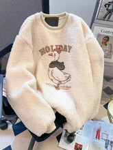 Cute Cartoon Faux Lamb Sweatshirts Women Loose Cute Long Sleeve Warm Pullover Japan Sweet O Neck Fashion Letter Tops New
