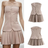 Fake Piece Set Strapless Short Dress 2025 New Fashion A-line Pleat Summer Dress For Women Solid Chic Street Female Clothing