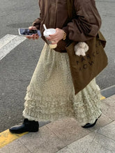 Vintage Floral Half Skirt Women Spring Edge of Fungus Cake Skirts A-line Elastic Waist Skirt Korean Style Y2k Faldas