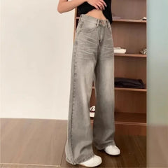 Pbong High Waist Wide Leg Jeans Women's Vintage Spring Autumn Slimming Straight Floor-Length Pants American Style Loose Fit