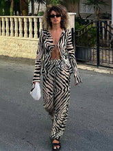 2023 Tracksuit Women Print Y2K Long Sleeve Top Shirts Bandage And Pants Sexy Two Piece Set Casual Outfits Party Clubwear