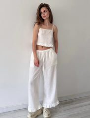 100% Cotton Ruffle Camisole And Loose Long Trouser Two Piece Set 2025 New Casual Summer Women Sets Homewear Sleepwear Pajamas