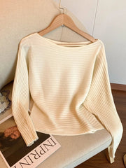 Off Shoulder Knit Top for Women Slash Neck Batwing Sleeve Off-the-Shoulder Sweater Pullover Autumn Winter Elegant Fashion Outfit