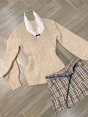 Autumn Winter Fashion Knitted V Neck Long Sleeve Sweaters Y2k Aesthetic Slim Waist Casual Clothing Harajuku Vintage Pullovers
