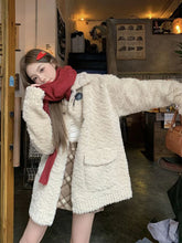 Zoki Retro Sweet Faux Lamb Coat Women Loose Preppy Style Sweet Long Sleeve Warm Jacket Korean Vintage Casual Pockets Winter Tops