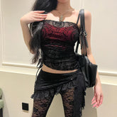 New Arrival Gothic Style Vintage Black Double-layered Crop Top for Women Summer