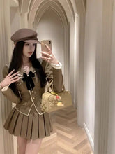 Women Two-piece College Style Short Stylish Suit Jacket with High Waist Slimming Pleated Skirt Age Reducing Set/single Piece