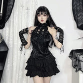 Summer New Arrival, Street Style Versatile Gothic Pleated Rose Strap Web Collar Bow Top for Women