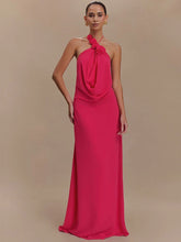 Rose Halter Off-shoulder Sexy Maxi Dress Women Rose Red Sleeveless Backless Lace-up High Waist Club Party Long Dress
