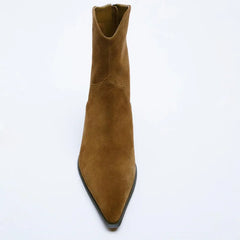 Women Boots High Heels Heeled Cowboy Ankle Boots Winter Fashion Pointed Toes Heel Women Chunky Heel Woman Shoes Brown