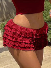 Pbong Lace Tiered Sexy Mini Short Skirts Y2k Aesthetic Harajuku Streetwears All Match Punk Spliced Skirts Shorts