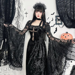 Autumn And Spring New Style Dark Gothic Sexy Slim Fit Cross Hollow Embroidery Dress for Women