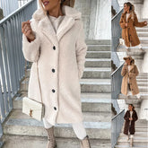 Pbong Long Sleeve Furry Women's Jacket Elegant Turn-down Collar Double-sided Velvet Polyester Lining Warm Autumn Winter Outerwear