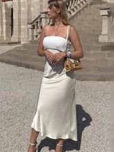 White High Waist Slim Maxi Skirt For Women Satin Fashion Elegant Solid Patchwork Casual Clothes Summer Long Skirt New