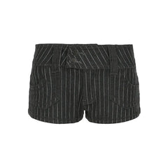Pbong Harajuku Striped Buttons Micro Denim Shorts Women Summer Low Waist With Pockets Bottoms Hottie's Slimming Mini Pants