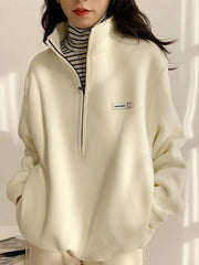 Korean Warm Fleece Hoodies Women Casual Kpop Fashion Plus Velevt Sweatshirt Top Autumn Winter
