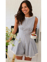 Lace Patchwork Plaid Chic Playsuit 2025 Summer New Round Neck Elastic Waist One Piece Shorts Sleeveless Casual Women Romper