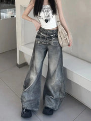 Women's Cargo Baggy Casual Jeans Y2K American High Street Harajuku 2000S Streetwear Aesthetics Vintage Jeans Pants Clothing 2025