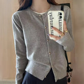 Gold Button Cardigan for Women Long Sleeve Single Breasted Knit Jacket Sweater Tops Sweaters Spring Autumn Ladies Soft Knitwear