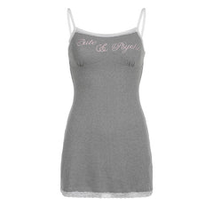 Grey Knitted Lace Trim Embroidery Sundress