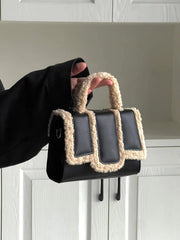 Lamb Wool Spliced PU HandBag Women Autumn/Winter New Simple Advanced Small Black Bag Exquisite Versatile Crossbody Bag