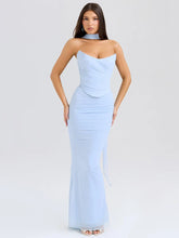 Sexy Two Piece Sets Women Neckerchief Strapless Crop Tops And Maxi Skirt Sets Sexy Club Party Skirt Two Piece Sets