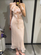 Ruffle Solid Color Pink Beige Long Dress Fashion V-neck Slim Vacation Beach Women Dress Vestidos 2025 New Summer Woman Clothing