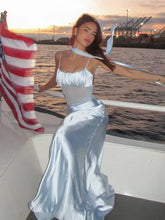 Ribbon Spaghetti Strap Dress For Women Mesh Splice Elegant Sexy Vacation Long Dress Backless Summer New Female Dress