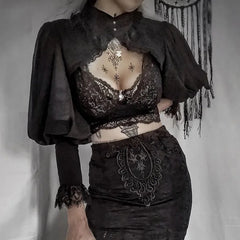 Gothic Lantern Sleeve Smock High Street Sexy Black Winter Long Sleeve Crop Top Aesthetic Fairy Blusas Mujer De Moda