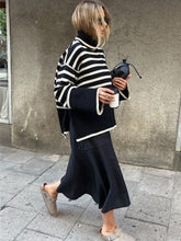 Winter Women's Long Sleeves Knit Sweater Turtleneck Striped Print Loose Pullover Tops Autumn Oversized Sweater